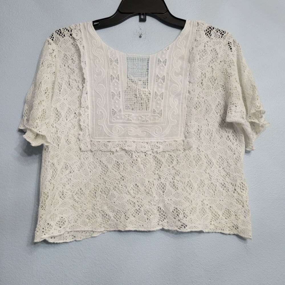 Zara White Crochet Lace Boho Top SM Crop Blouse Romantic Victorian Cottagecore